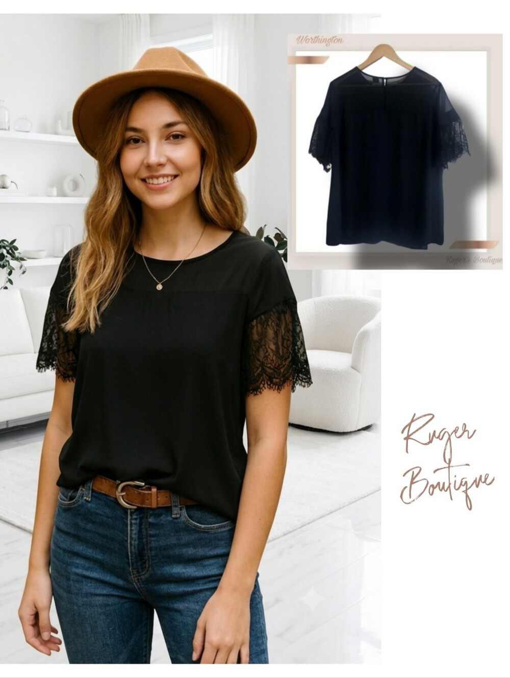 🌿Worthington Women's 1X Black Sheer Flowy Lace Blouse
